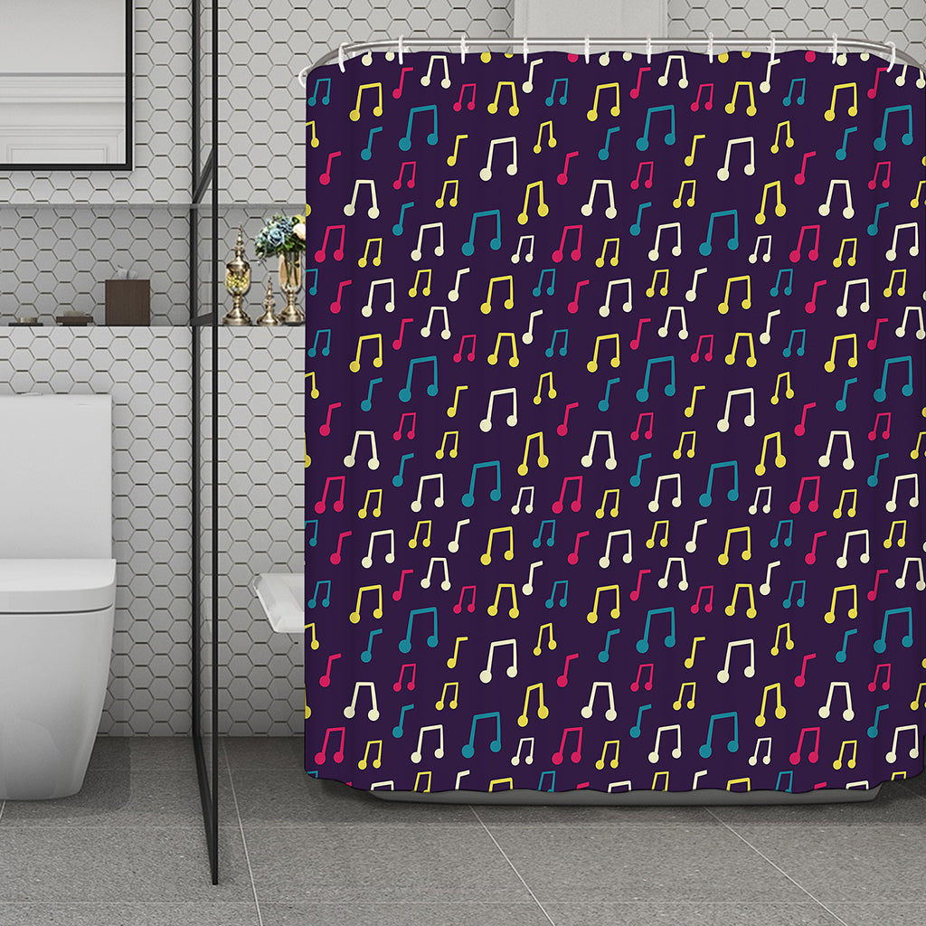 Cute Music Notes Pattern Print Polyester Shower Curtain