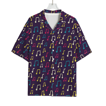 Cute Music Notes Pattern Print Rayon Hawaiian Shirt