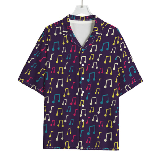 Cute Music Notes Pattern Print Rayon Hawaiian Shirt