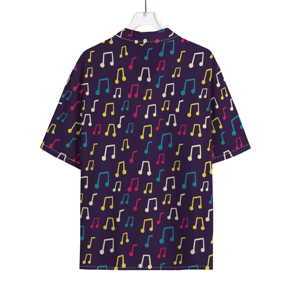Cute Music Notes Pattern Print Rayon Hawaiian Shirt