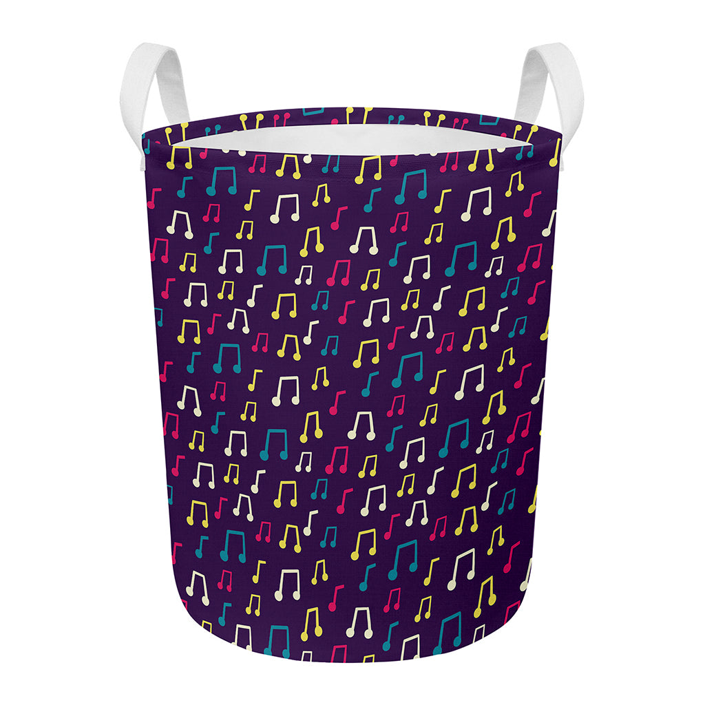 Cute Music Notes Pattern Print Round Laundry Basket