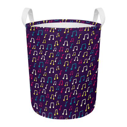 Cute Music Notes Pattern Print Round Laundry Basket