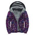 Cute Music Notes Pattern Print Sherpa Lined Zip Up Hoodie