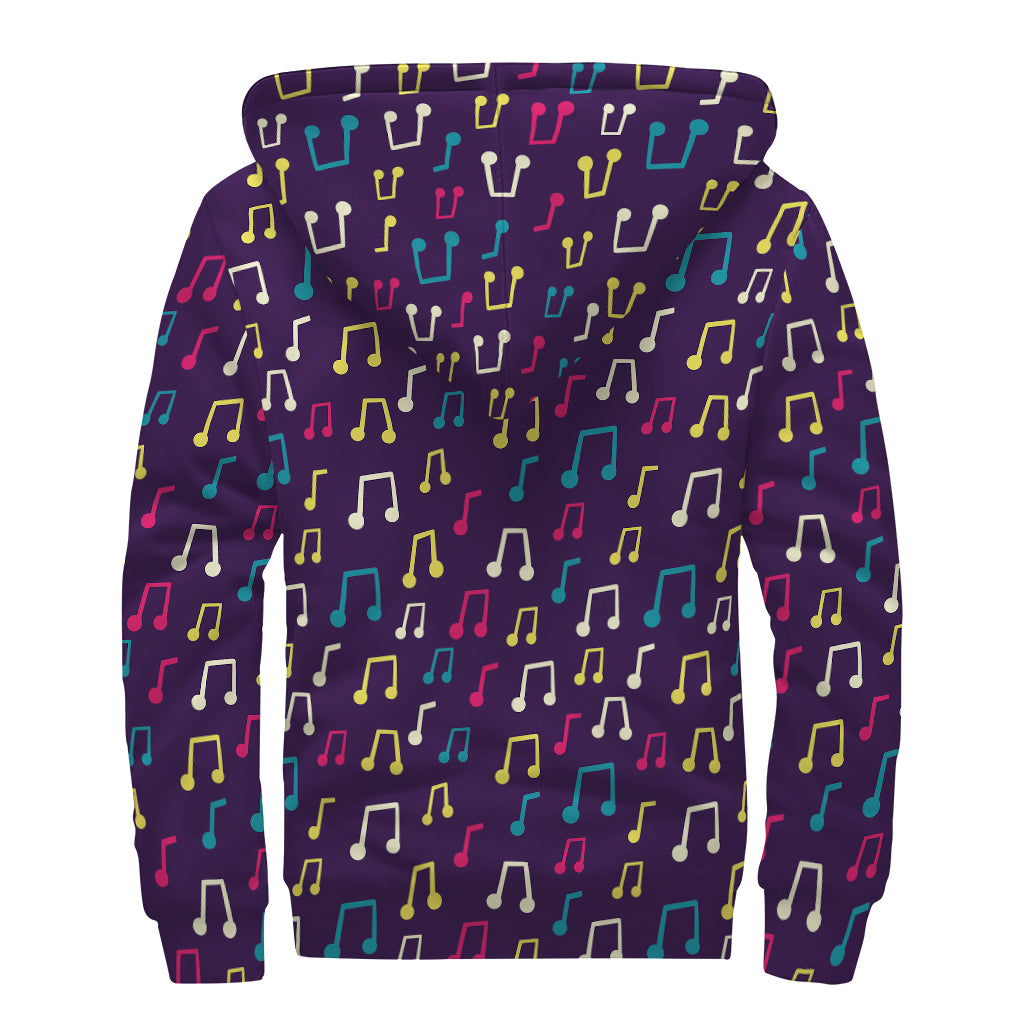 Cute Music Notes Pattern Print Sherpa Lined Zip Up Hoodie