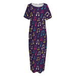 Cute Music Notes Pattern Print Short Sleeve Long Nightdress
