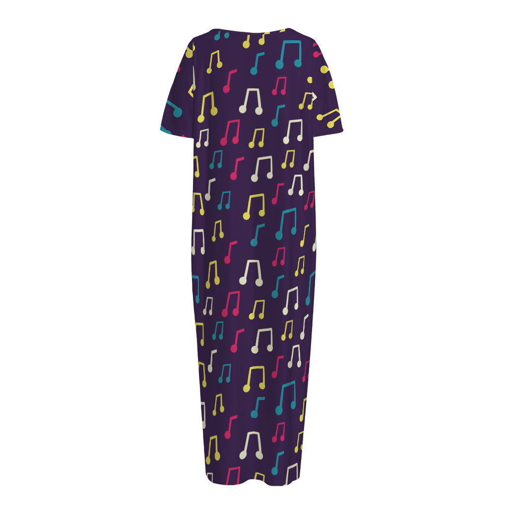 Cute Music Notes Pattern Print Short Sleeve Long Nightdress