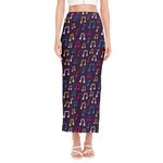 Cute Music Notes Pattern Print Side Slit Maxi Skirt