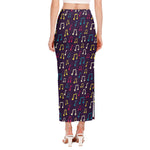 Cute Music Notes Pattern Print Side Slit Maxi Skirt