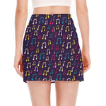 Cute Music Notes Pattern Print Side Slit Mini Skirt