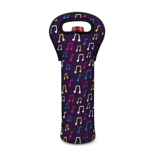Cute Music Notes Pattern Print Single Neoprene Wine Tote
