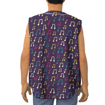 Cute Music Notes Pattern Print Sleeveless Baseball Jersey