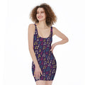Cute Music Notes Pattern Print Sleeveless Bodycon Dress