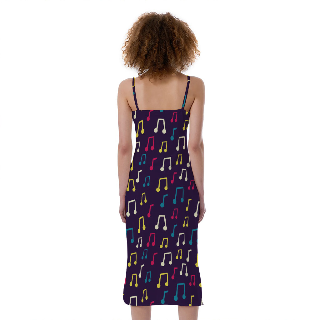 Cute Music Notes Pattern Print Slim Fit Midi Cami Dress