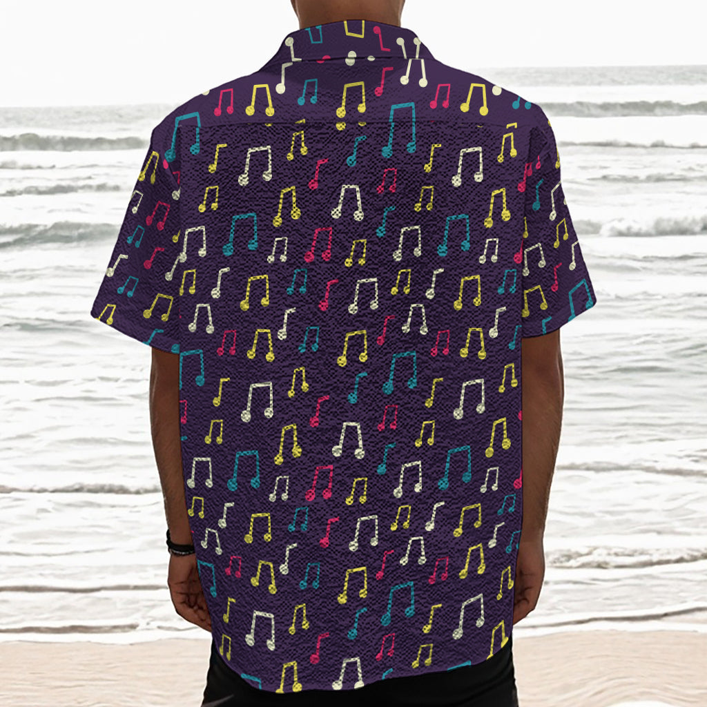 Cute Music Notes Pattern Print Textured Short Sleeve Shirt