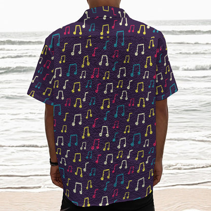 Cute Music Notes Pattern Print Textured Short Sleeve Shirt