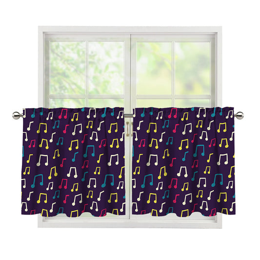 Cute Music Notes Pattern Print Tier Curtains