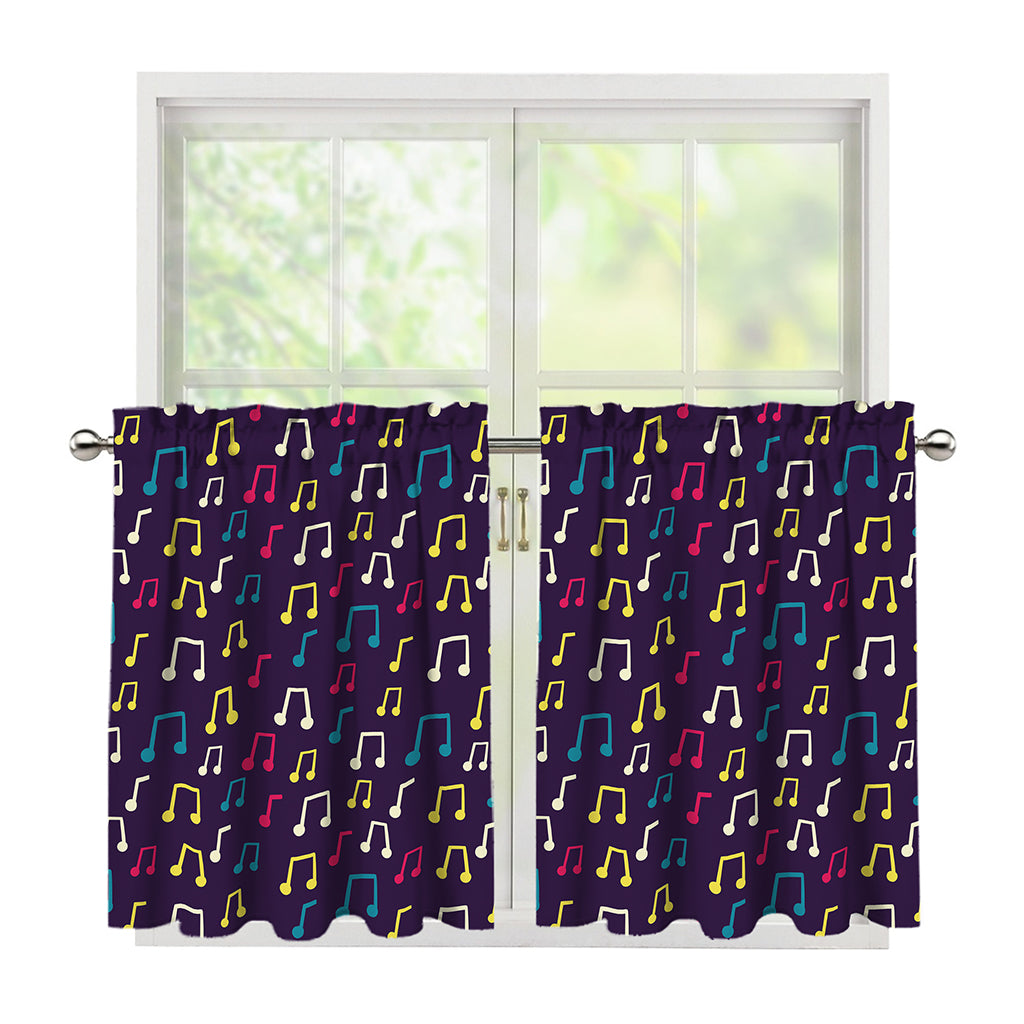 Cute Music Notes Pattern Print Tier Curtains