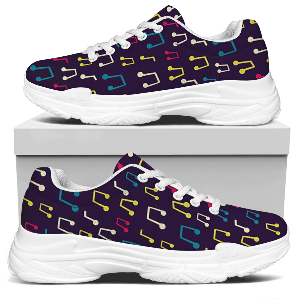 Cute Music Notes Pattern Print White Chunky Shoes