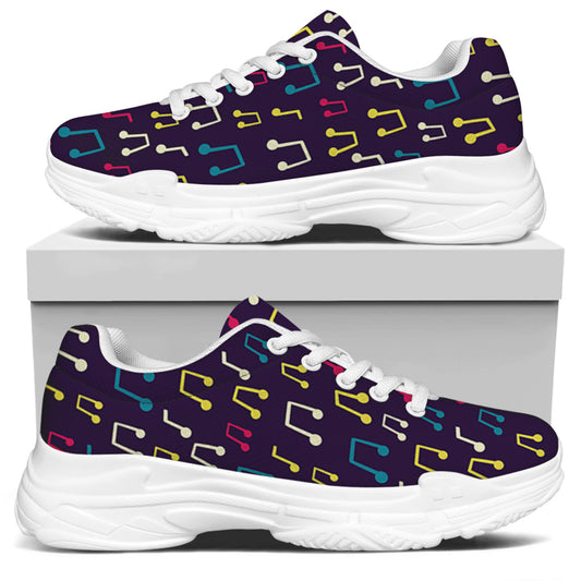 Cute Music Notes Pattern Print White Chunky Shoes