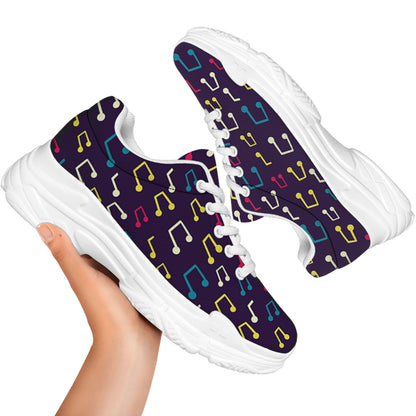 Cute Music Notes Pattern Print White Chunky Shoes