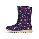 Cute Music Notes Pattern Print Winter Boots