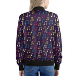 Cute Music Notes Pattern Print Women's Bomber Jacket