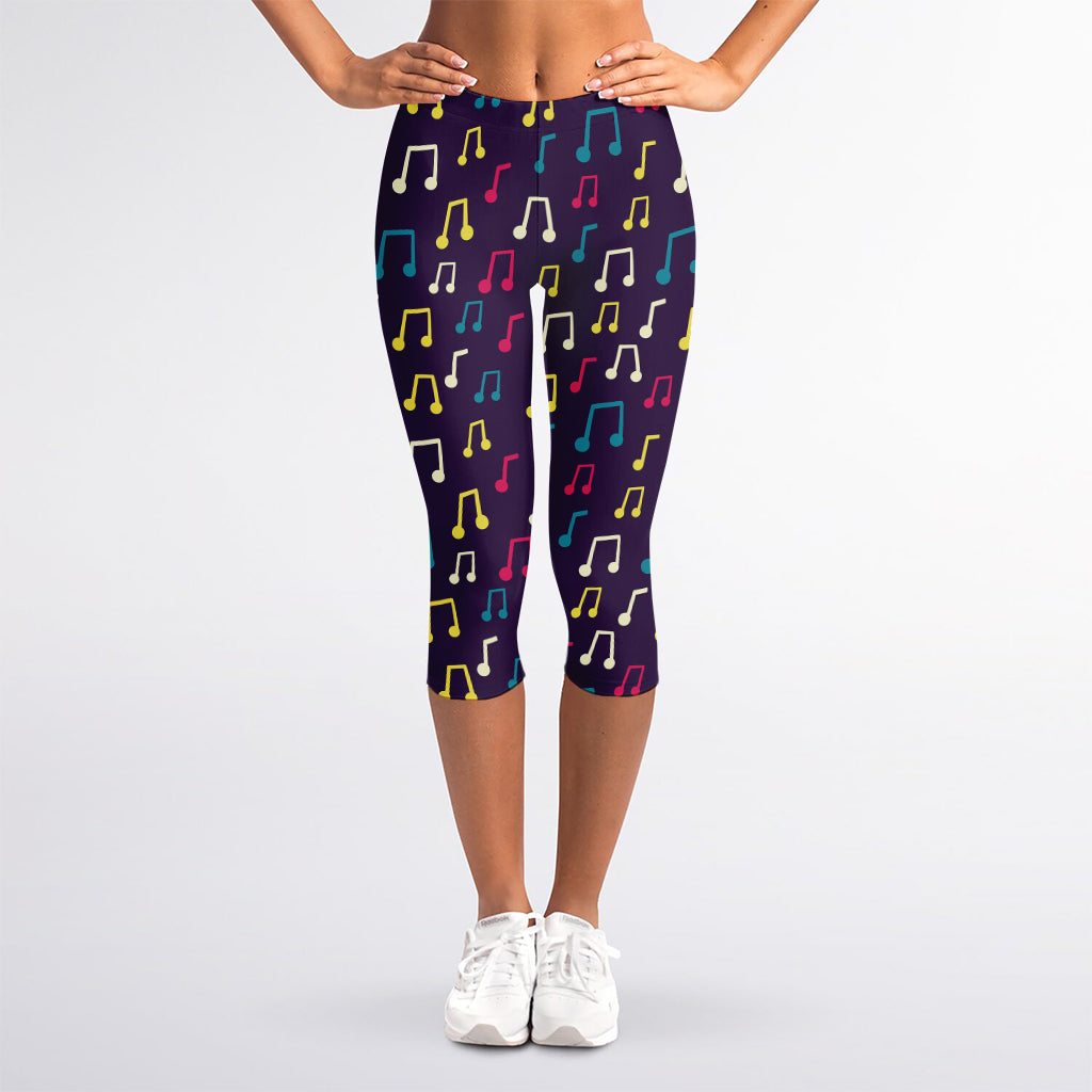 Cute Music Notes Pattern Print Women's Capri Leggings