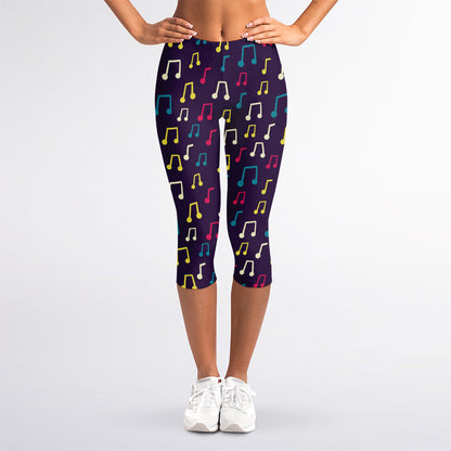 Cute Music Notes Pattern Print Women's Capri Leggings