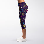 Cute Music Notes Pattern Print Women's Capri Leggings