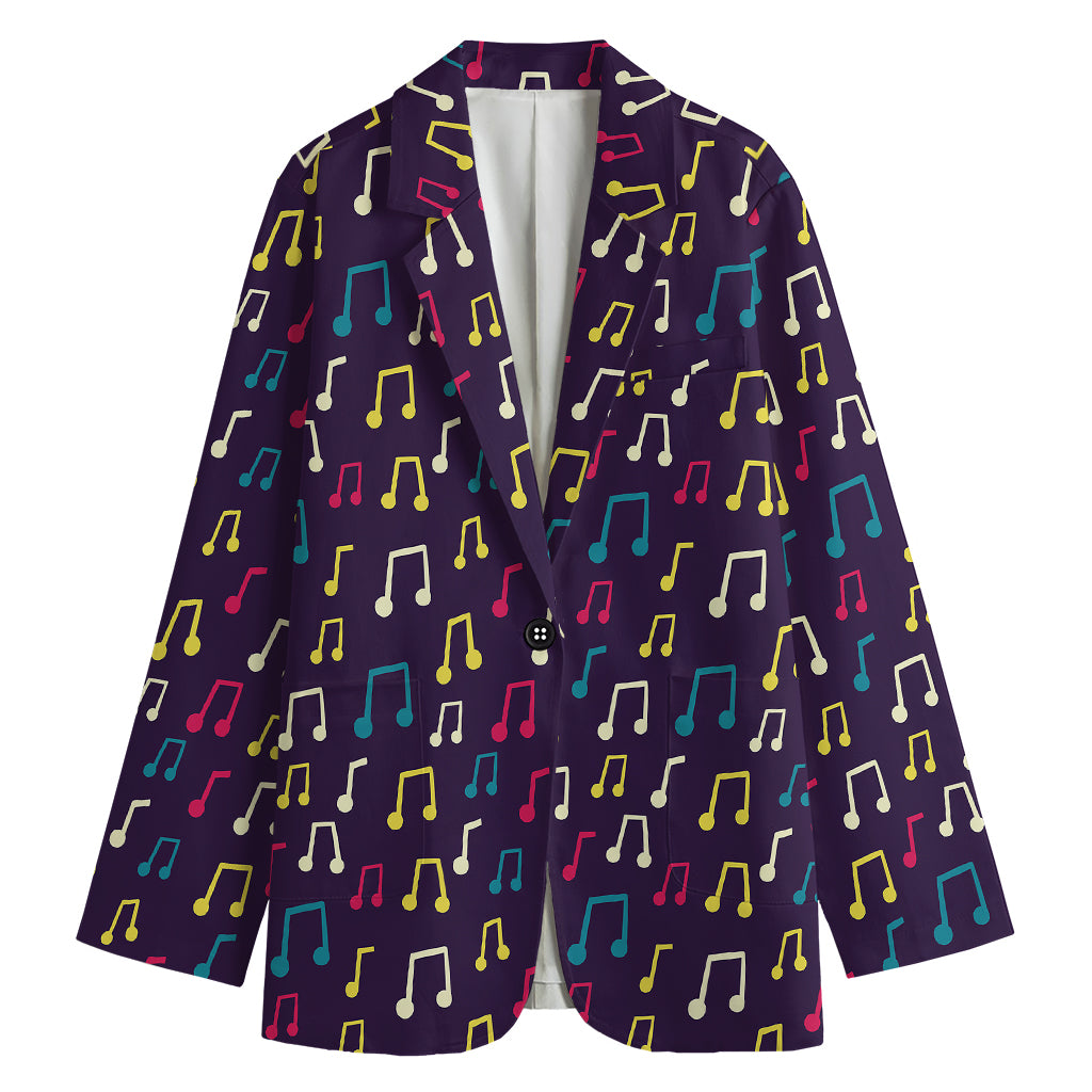 Cute Music Notes Pattern Print Women's Cotton Blazer