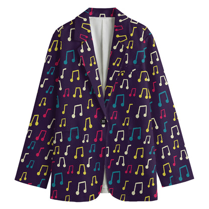 Cute Music Notes Pattern Print Women's Cotton Blazer
