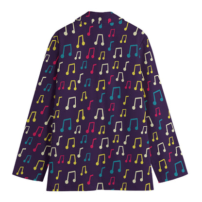Cute Music Notes Pattern Print Women's Cotton Blazer