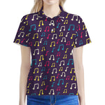 Cute Music Notes Pattern Print Women's Polo Shirt