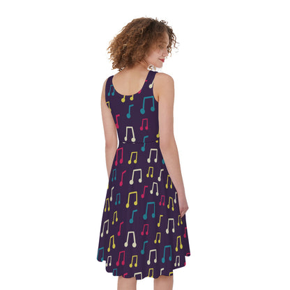 Cute Music Notes Pattern Print Women's Sleeveless Dress