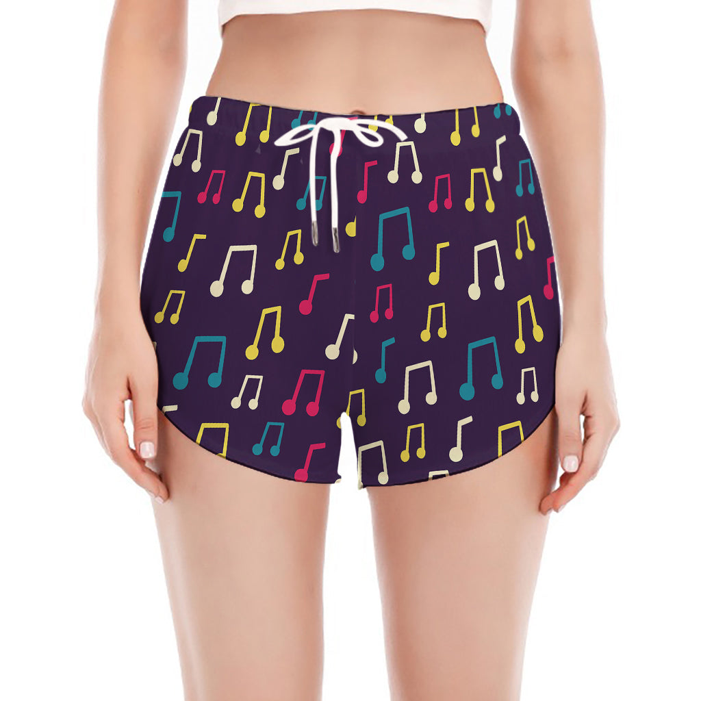 Cute Music Notes Pattern Print Women's Split Running Shorts