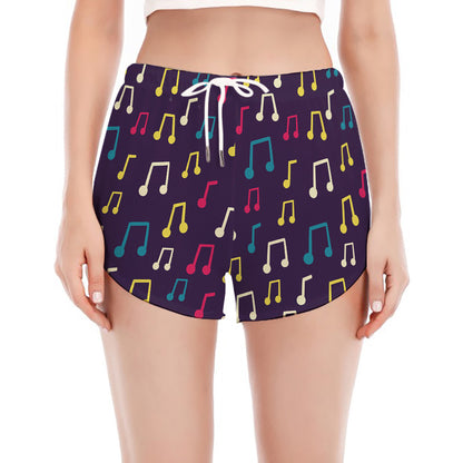 Cute Music Notes Pattern Print Women's Split Running Shorts