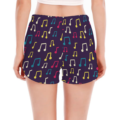 Cute Music Notes Pattern Print Women's Split Running Shorts