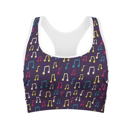 Cute Music Notes Pattern Print Women's Sports Bra