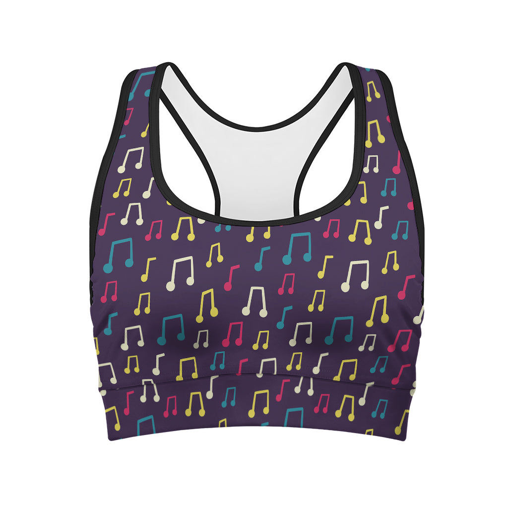 Cute Music Notes Pattern Print Women's Sports Bra