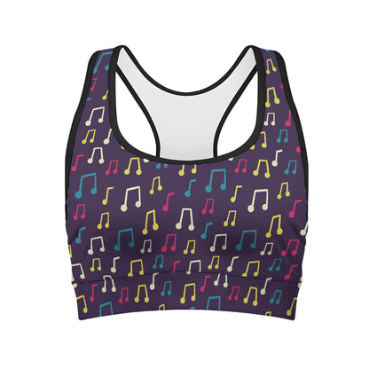 Cute Music Notes Pattern Print Women's Sports Bra