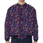 Cute Music Notes Pattern Print Zip Sleeve Bomber Jacket