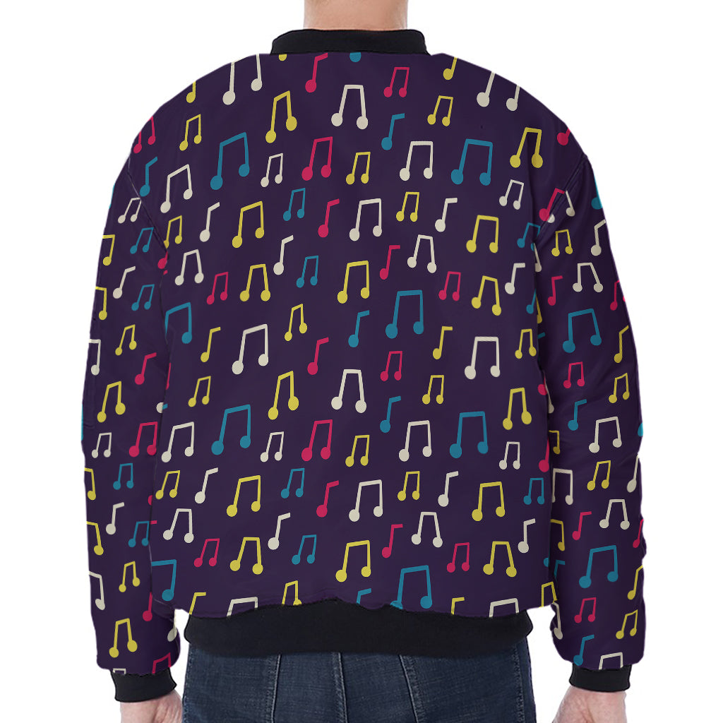 Cute Music Notes Pattern Print Zip Sleeve Bomber Jacket