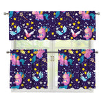 Cute Night Star Unicorn Pattern Print 3 Piece Kitchen Curtains