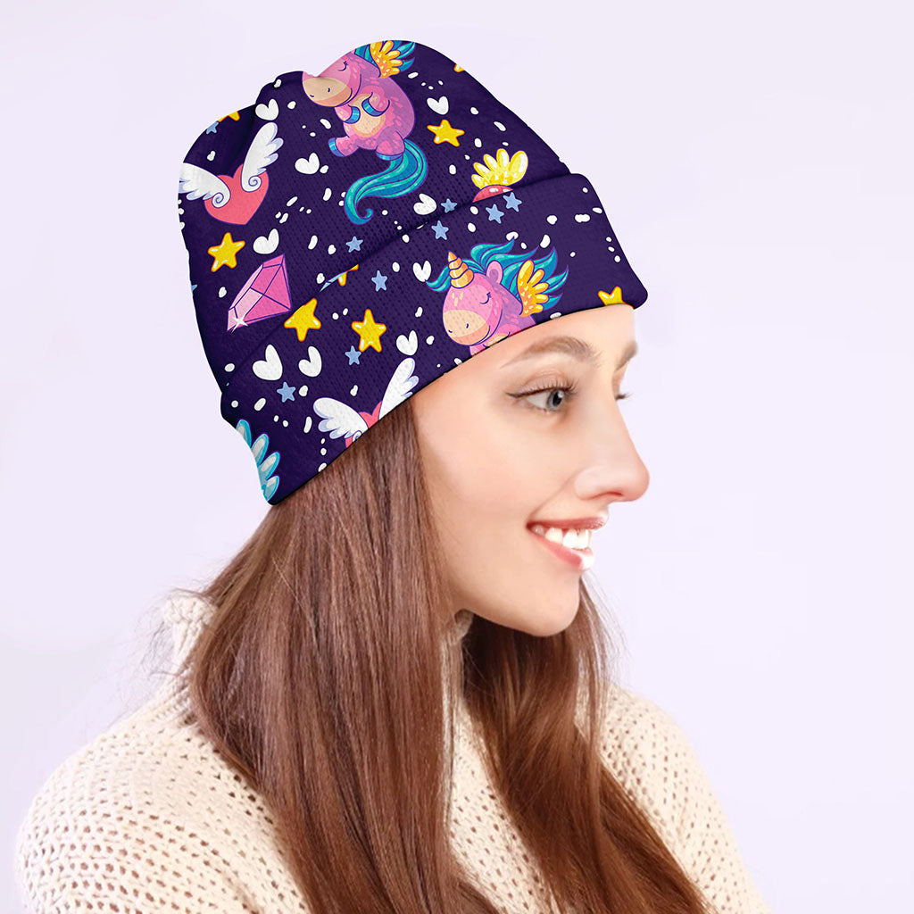 Cute Night Star Unicorn Pattern Print Beanie