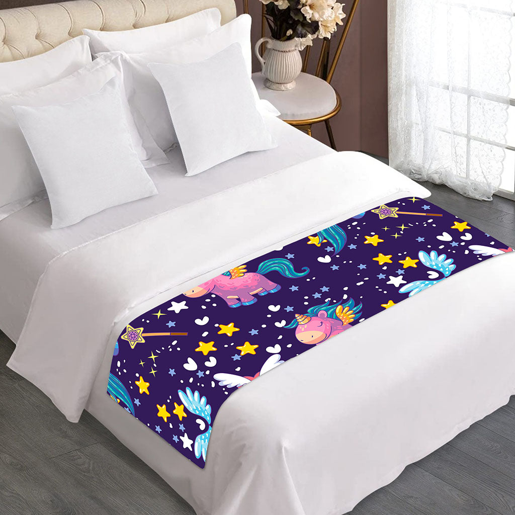 Cute Night Star Unicorn Pattern Print Bed Runner