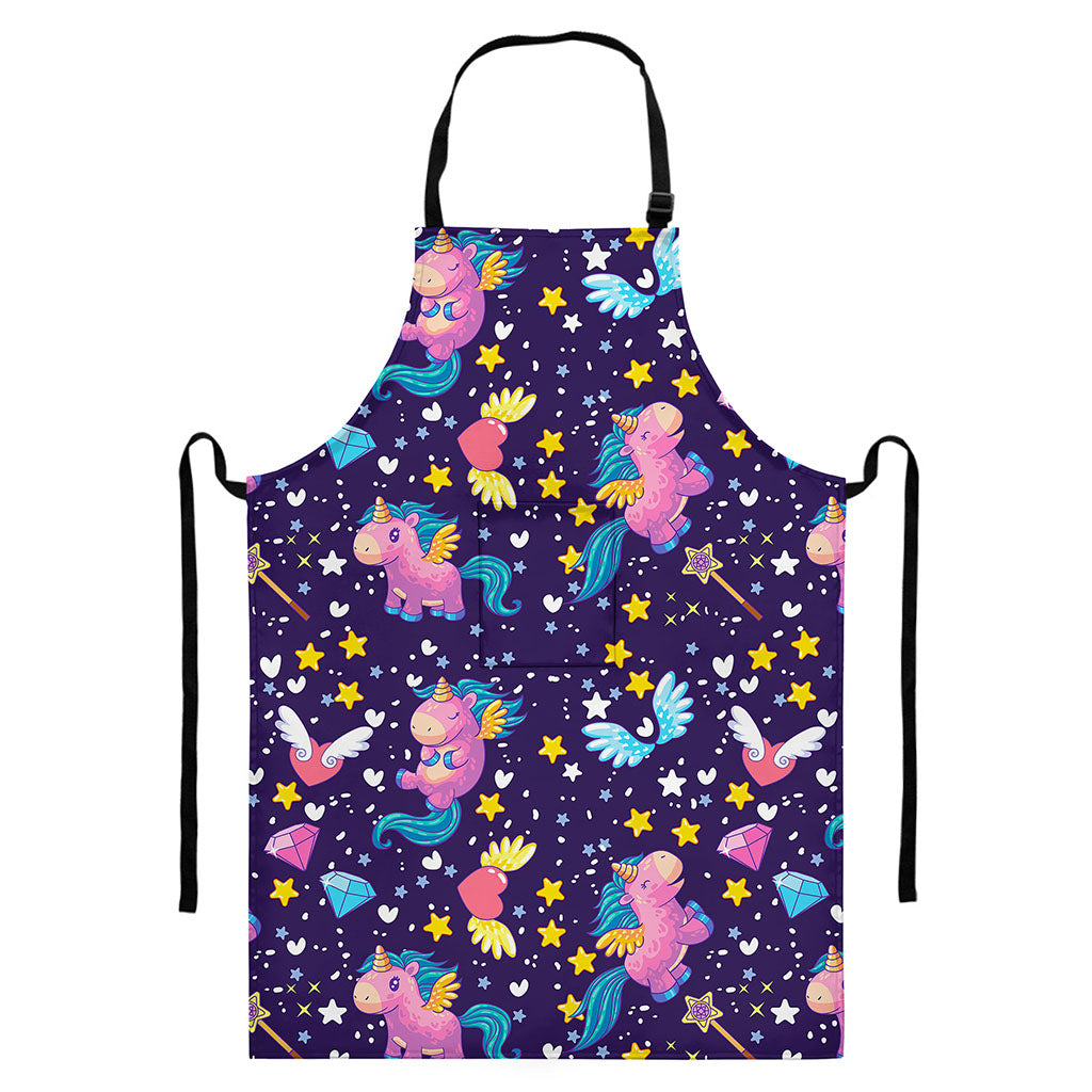 Cute Night Star Unicorn Pattern Print Bib Apron With Pocket