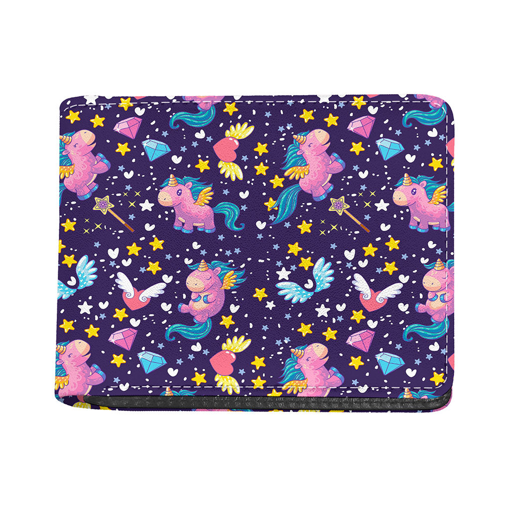 Cute Night Star Unicorn Pattern Print Bifold Wallet
