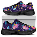 Cute Night Star Unicorn Pattern Print Black Chunky Shoes