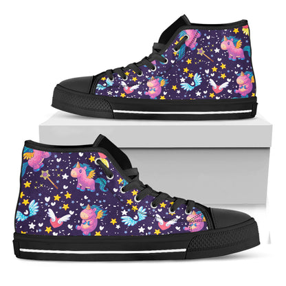 Cute Night Star Unicorn Pattern Print Black High Top Sneakers
