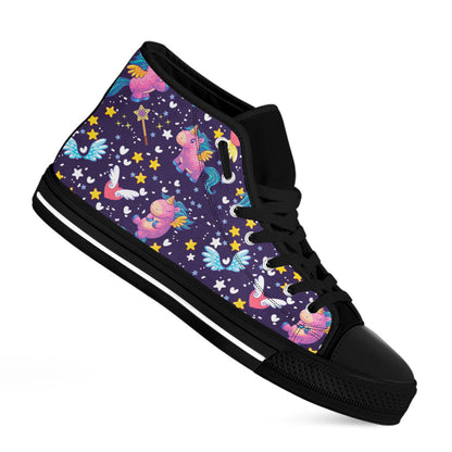Cute Night Star Unicorn Pattern Print Black High Top Sneakers